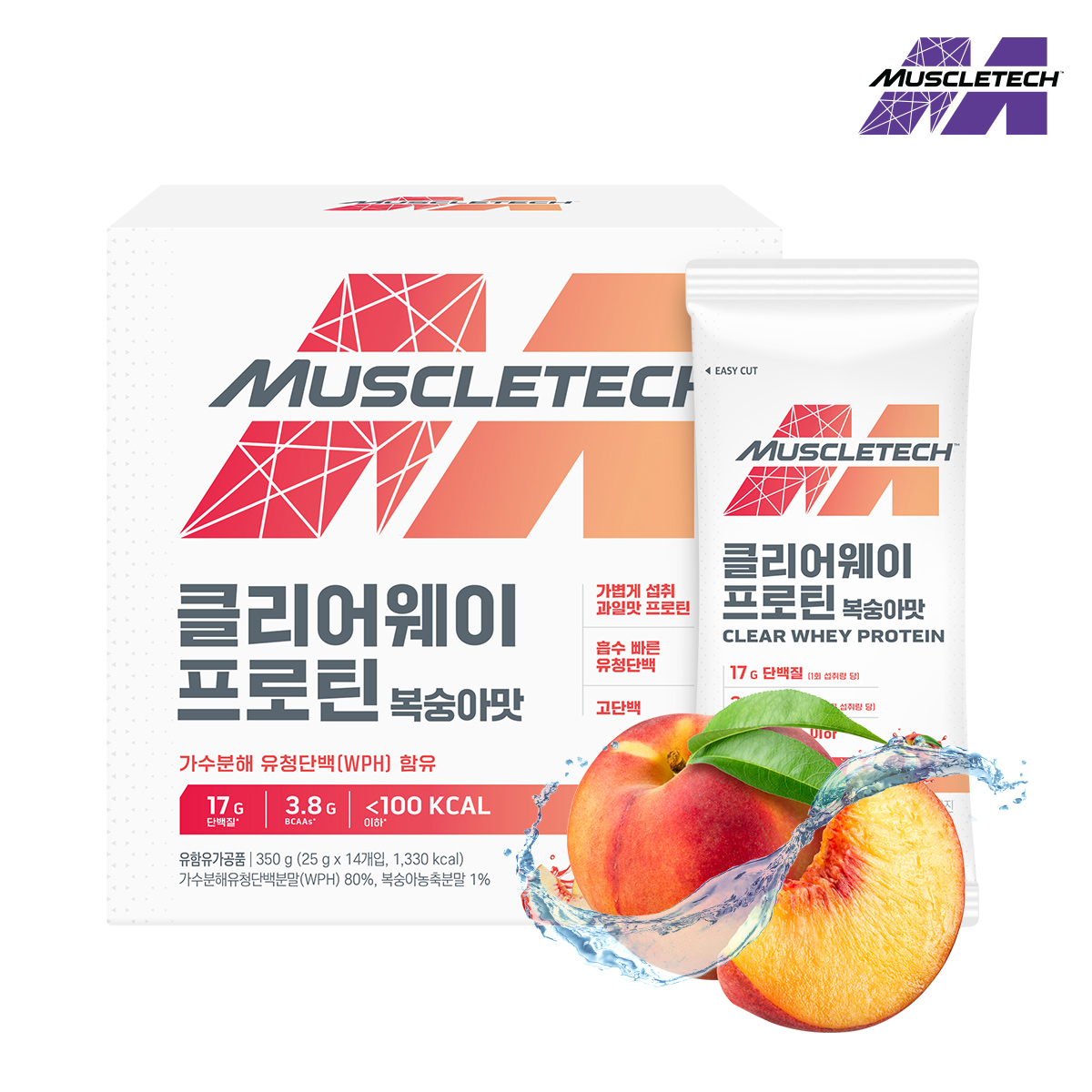 [머슬텍] 클리어 웨이 프로틴 복숭아맛(25g x 14포)